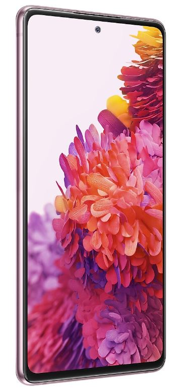 Yanında çiçek deseni olan pembe akıllı telefon, açılı görünüm.