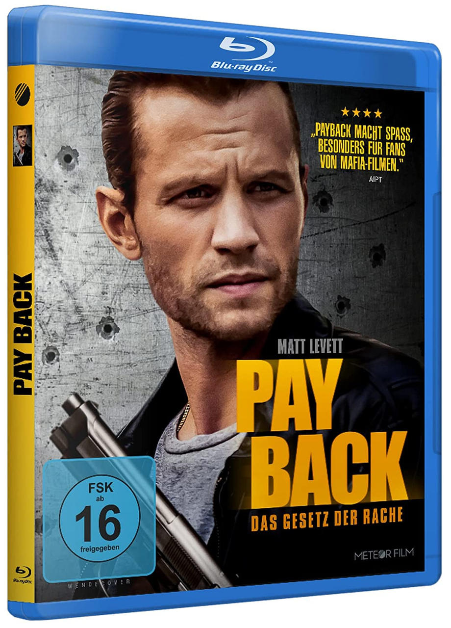 DVD-Hülle mit dem Titel "Payback". Bild zeigt einen Mann mit einer Waffe, Filmtitel in Gelb.