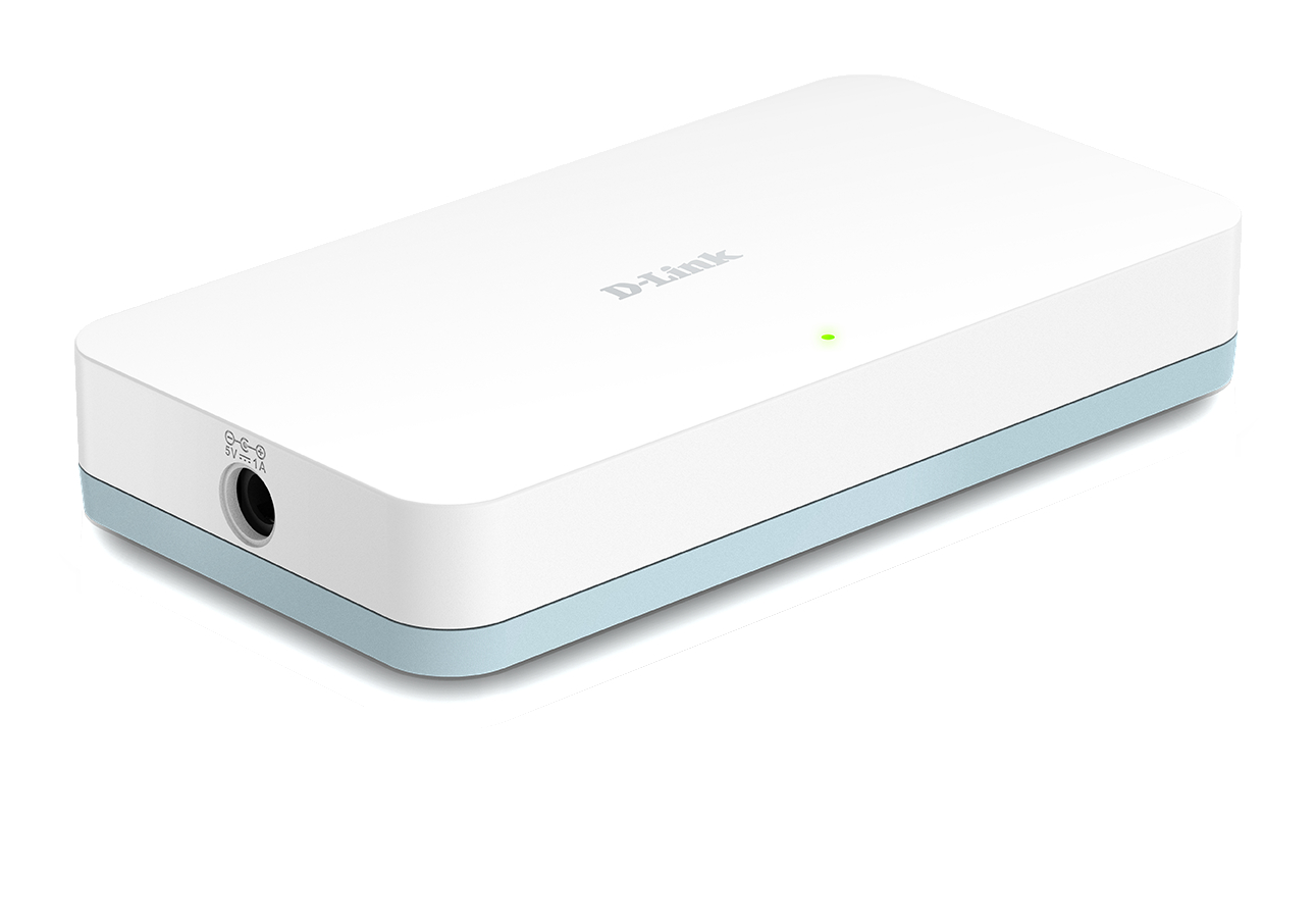Weißer D-Link Access Point mit hellblauer Umrandung.