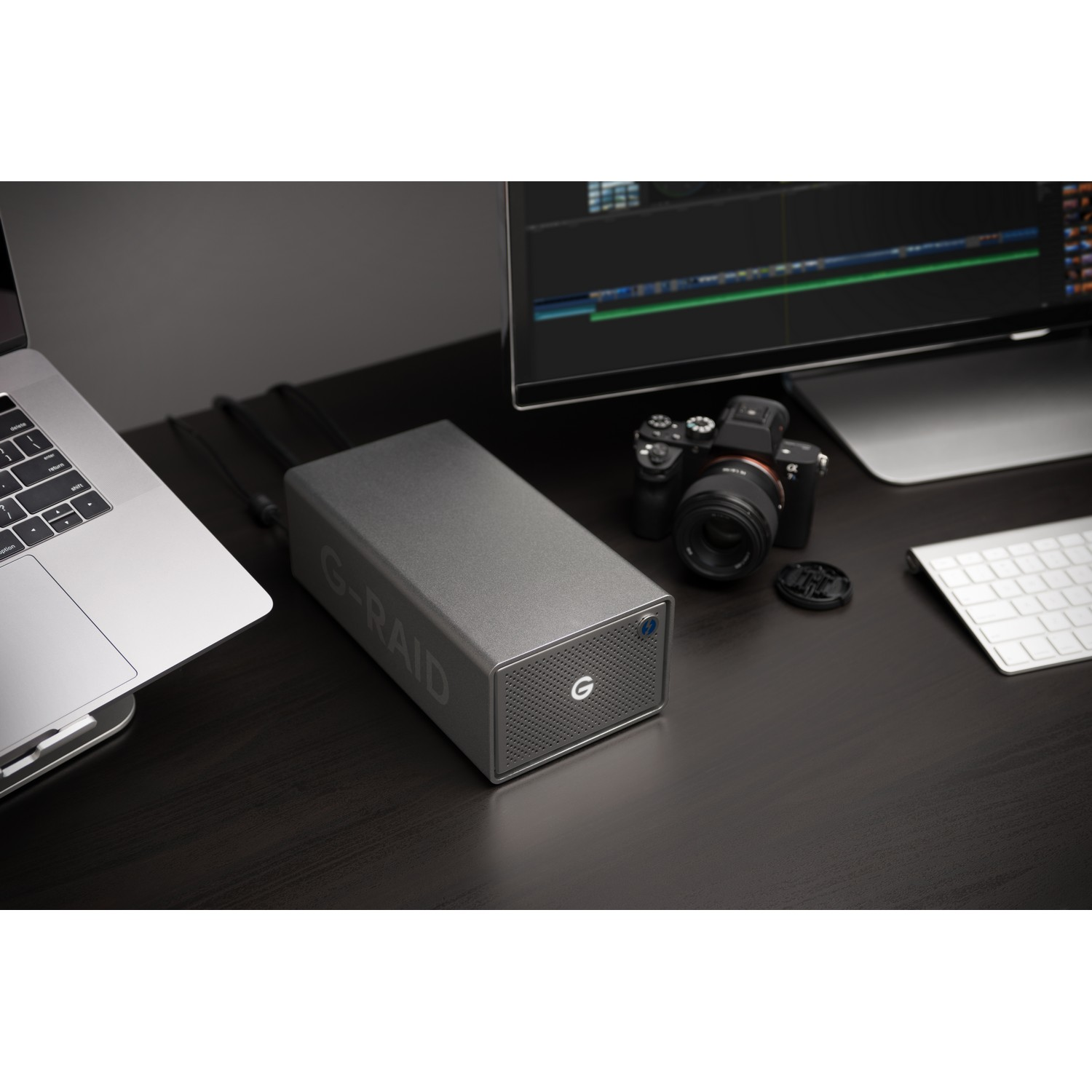 Disco duro externo 12TB - SanDisk Professional, G-Raid 2, 2 discos, 7200 rpm, Thunderbolt 3, HDD, RAID, Gris