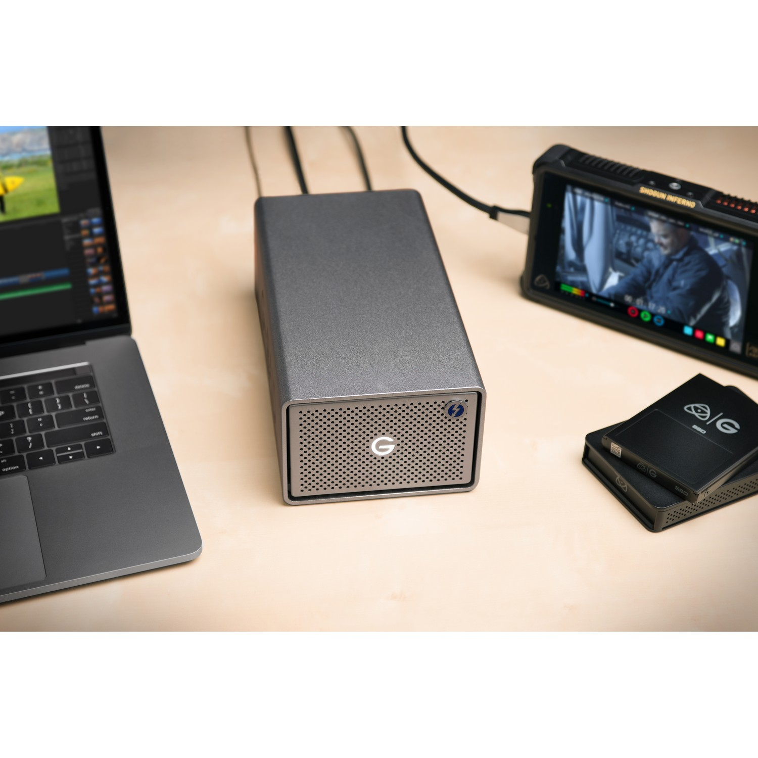 Disco duro externo 12TB - SanDisk Professional, G-Raid 2, 2 discos, 7200 rpm, Thunderbolt 3, HDD, RAID, Gris