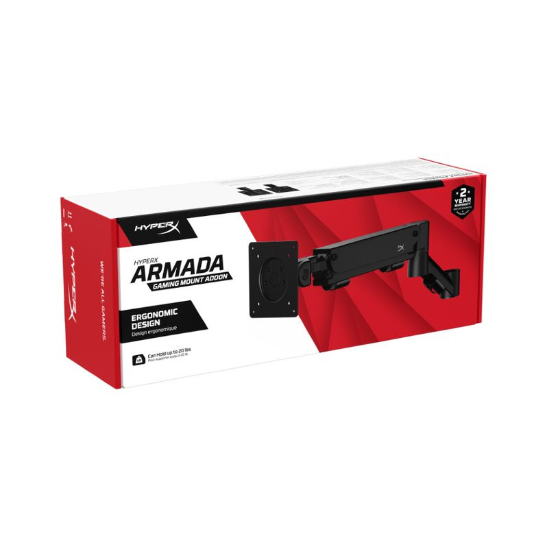 HyperX Armada oyun monitörü eklenti kutusu, kırmızı ve beyaz tasarım, ürün detayları.
