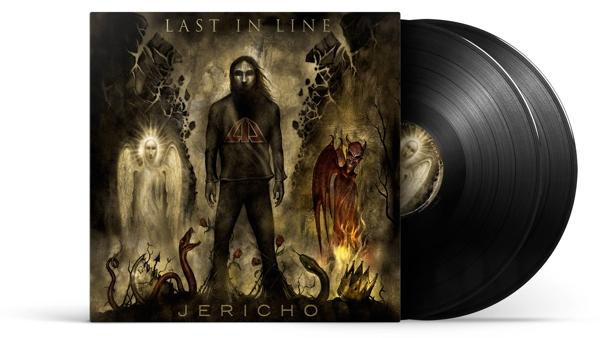 Zwei schwarze Schallplatten mit einem Cover, das einen Mann und eine dämonische Figur zeigt.
