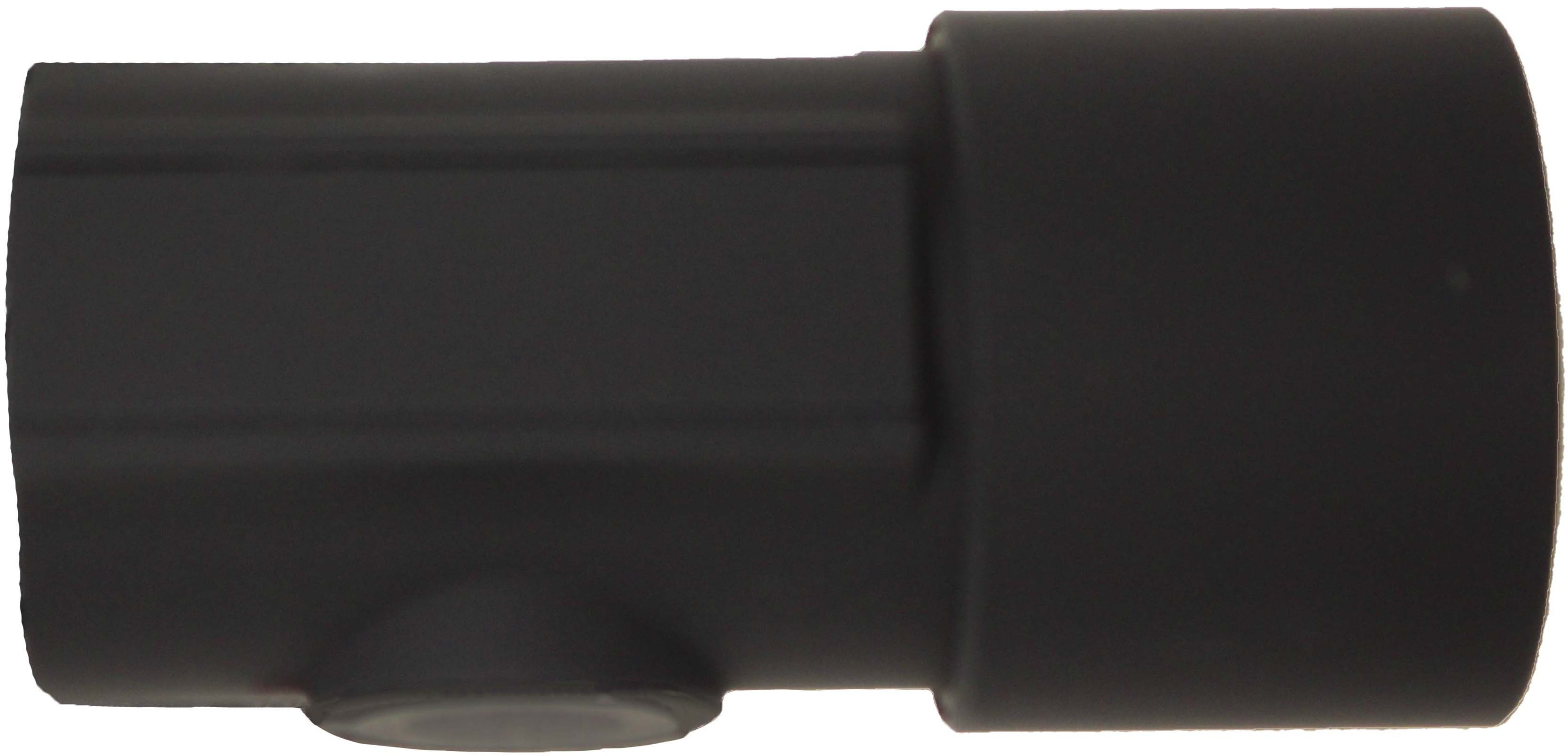 Un objet cylindrique noir avec une extrémité arrondie sur fond blanc.