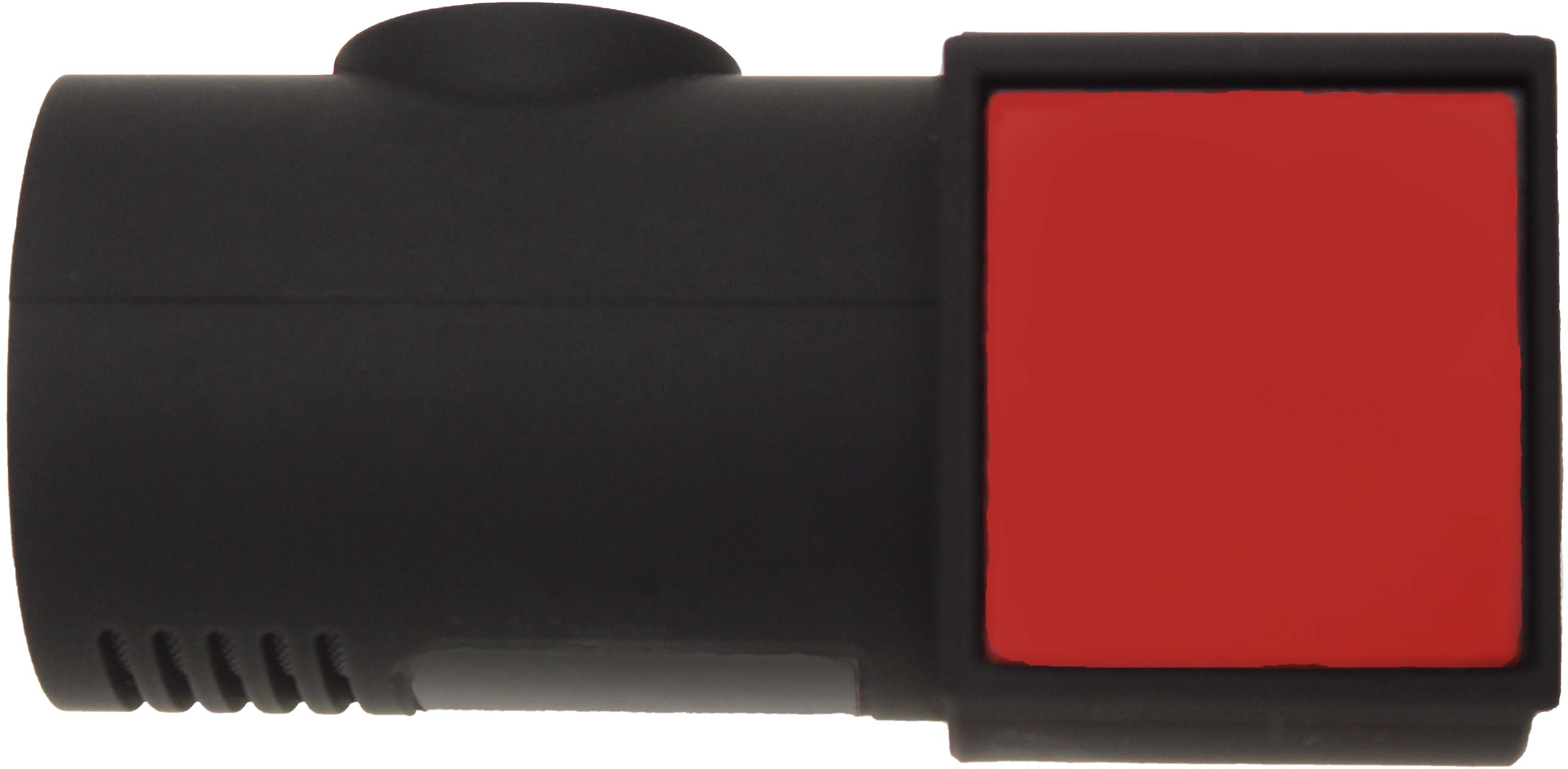 Appareil rectangulaire noir avec un carré rouge sur sa surface.