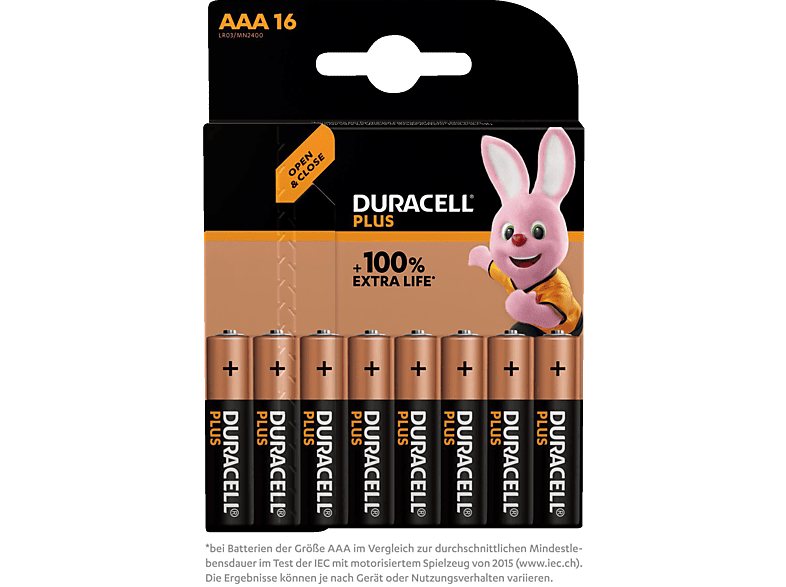 PLUS Stück 16 AAA DURACELL Batterie (Alkaline)