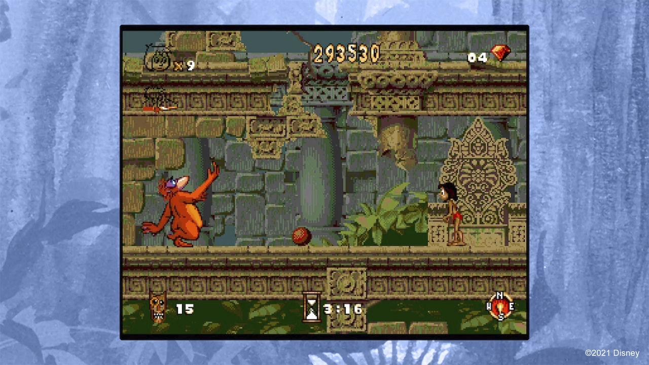 Uno screenshot di un videogioco retrò. Un personaggio salta su un mostro, con un timer.