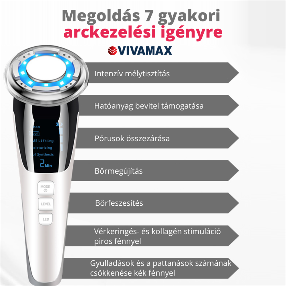 Egy arceszköz, amelyen előnyök listája olvasható magyarul.