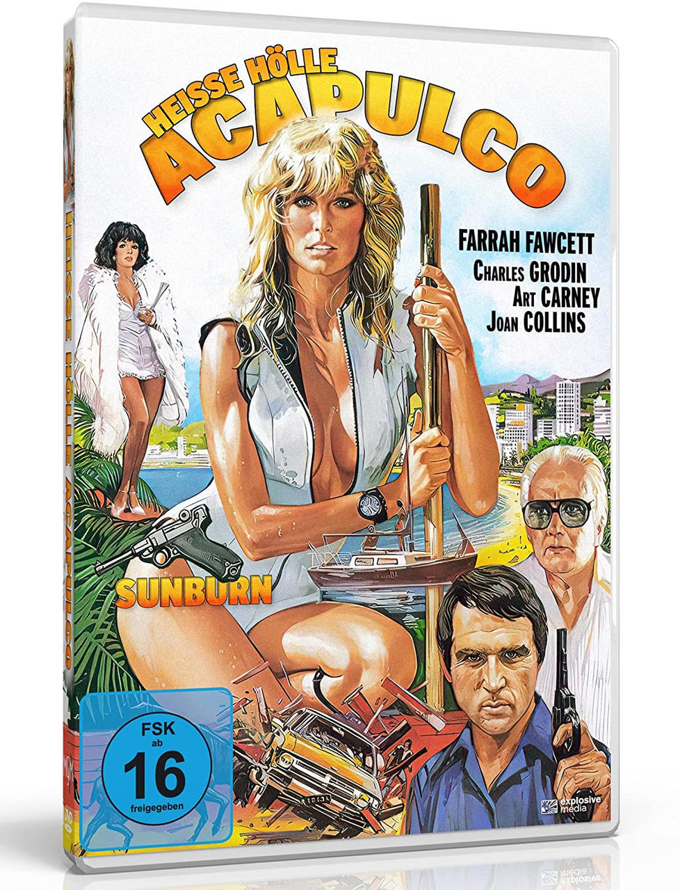 Filmposter für den Film Heisse Hölle Acapulco. Eine Frau im Badeanzug mit anderen. Text auf Deutsch.