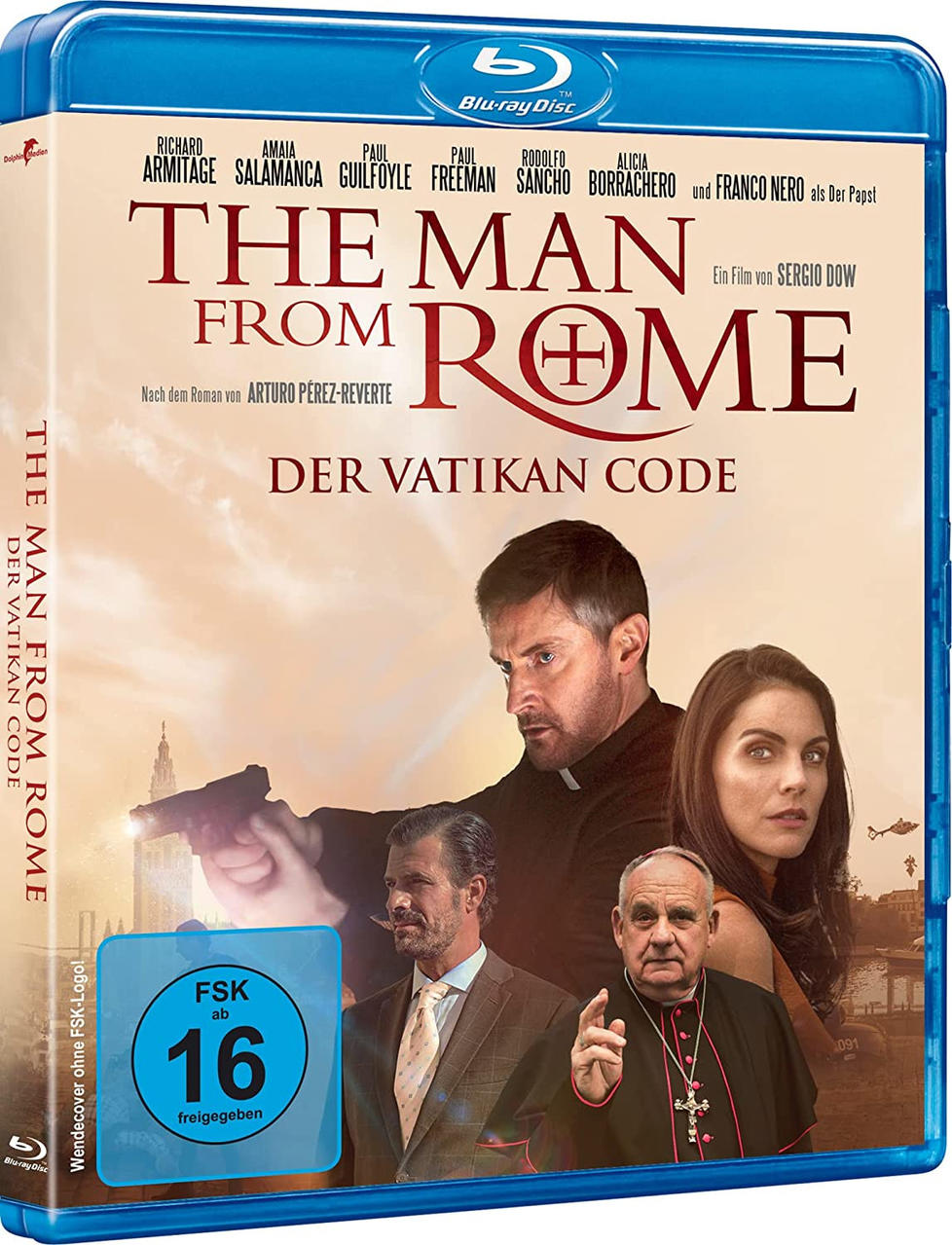 Blu-ray-Disc-Hülle für den Film 'The Man from Rome'. Zeigt einen Priester und andere Schauspieler.
