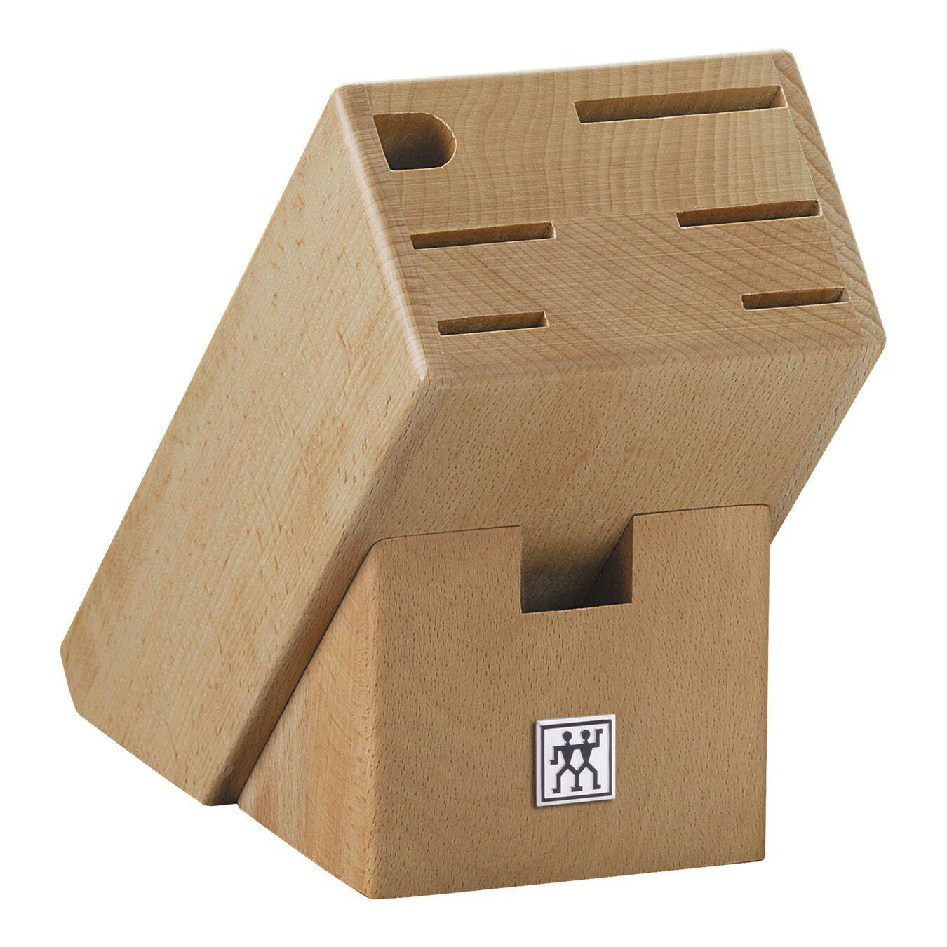 Messerblock aus Holz. Schräges Design mit mehreren Schlitzen.