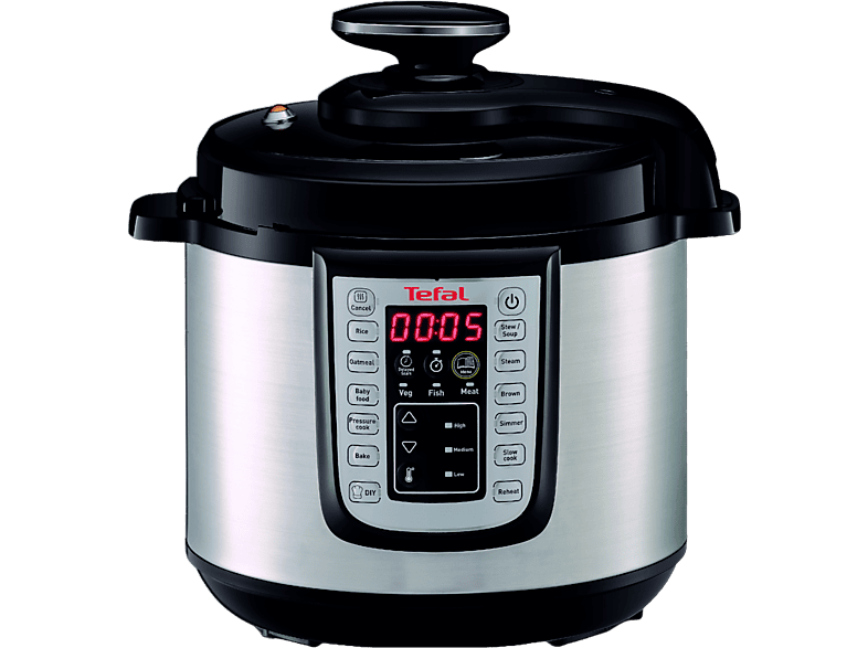 Olla eléctrica - Tefal CY505E All-in-one Multicooker, 1200W, 6 L, 25 programas, Temporizador, A presión, Gris
