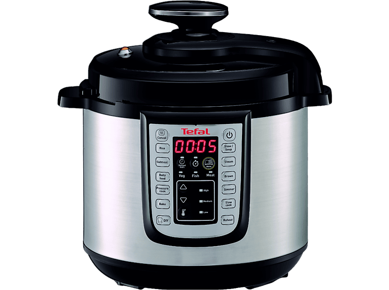 Olla eléctrica  Tefal CY505E All-in-one Multicooker, 1200W, 6 L, 25  programas, Temporizador, A presión, Gris