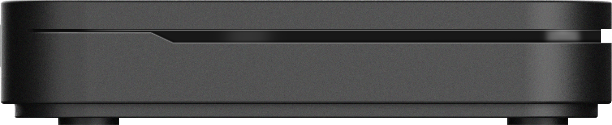 Appareil noir et rectangulaire, probablement un appareil réseau, design élégant.