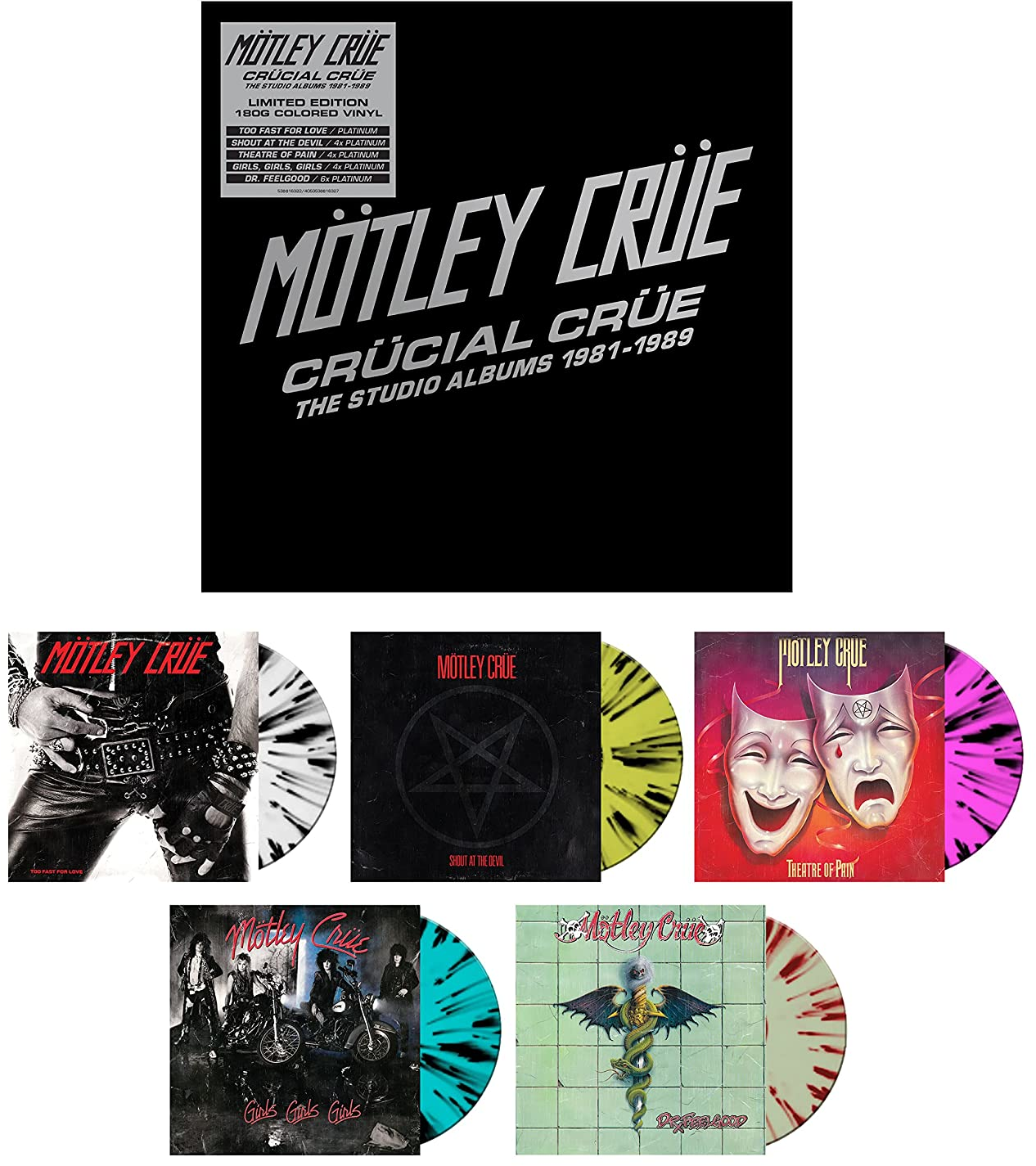 Mötley Crüe - Crücial The Studio Albums 1981-1989 (Limited Edition) (Box Set) (Splatter Vinyl) (Vinyl LP (nagylemez))