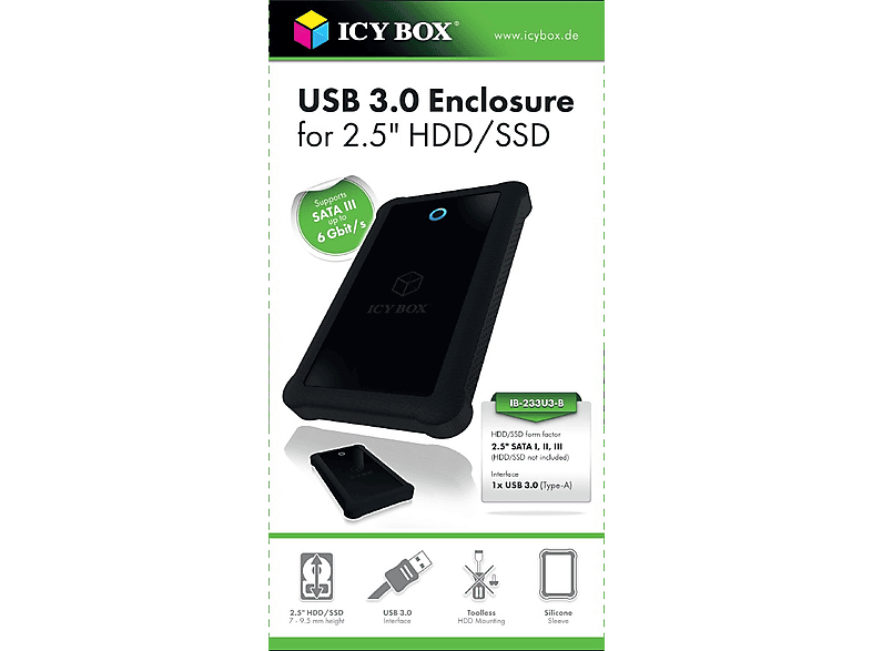 RAIDSONIC Festplattengehäuse Icy Box IB-233U3-B für 2.5 Zoll SATA III, USB 3.0 Micro-B, Schwarz — Foto 4 von 5