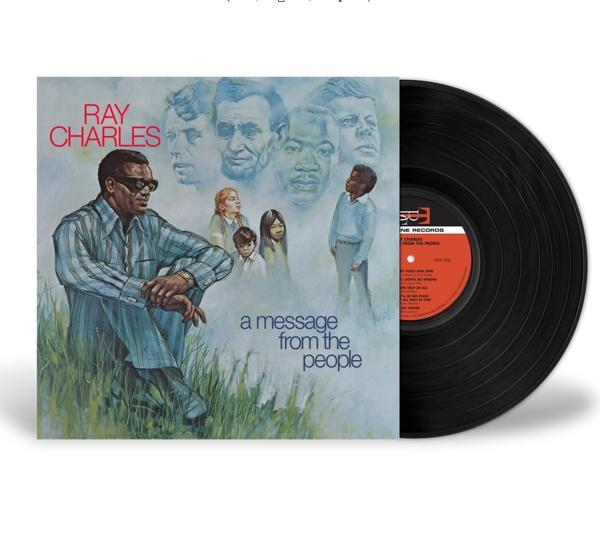 Ray Charles album borítója, a Message From The People címmel. Jobbra a bakelit lemez.