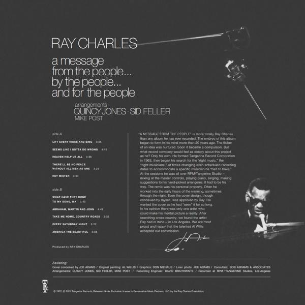 Album borító szöveggel és Ray Charles fotójával. Az album címe: „A Message from the People”.