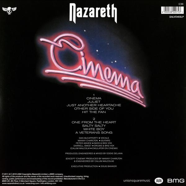 A Nazareth 'Cinema' albumának borítója. Tartalmazza a zenekar nevét, az album címét és a számlistát.