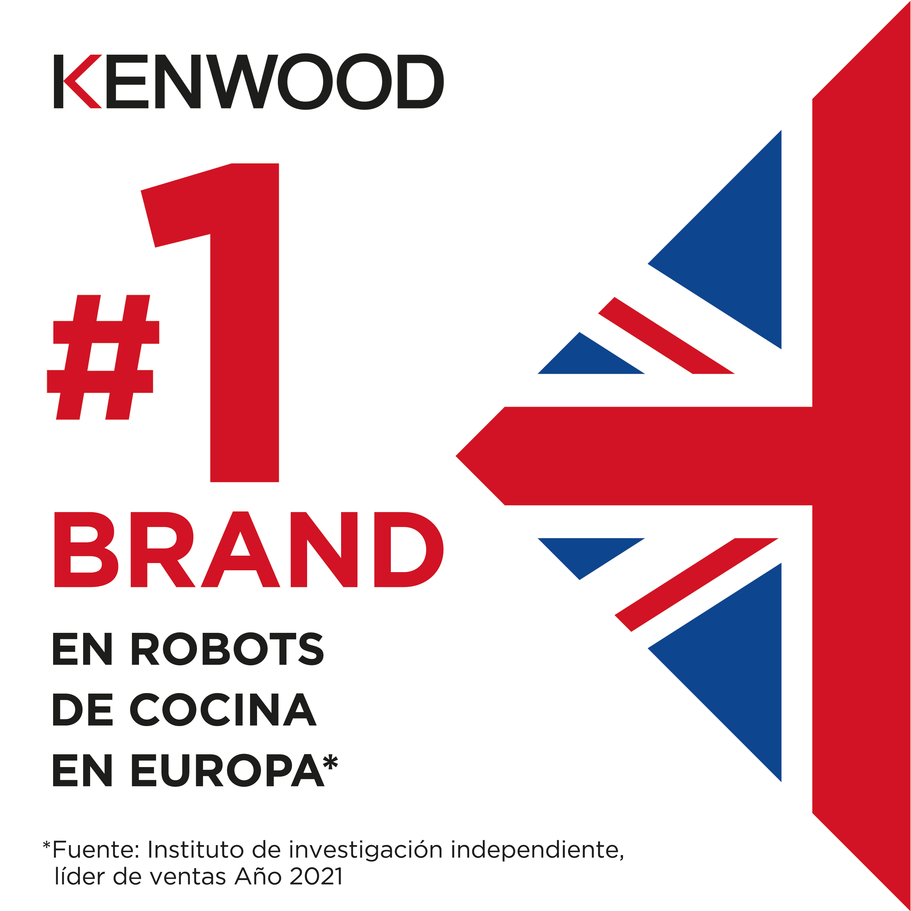 Un anuncio de Kenwood muestra el texto: #1 MARCA en robots de cocina en Europa, con una bandera del Reino Unido.