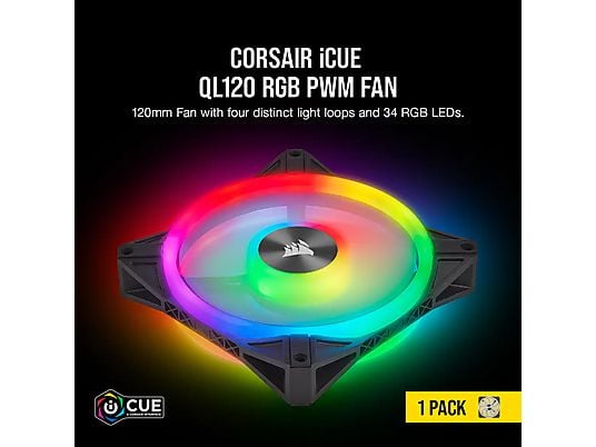 CORSAIR iCUE QL120 RGB  - 120-mm-PWM-Einzellüfter (Schwarz)