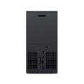 Consola Xbox Series X negra, vista trasera con puertos y ventilaciones visibles.