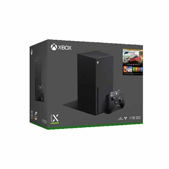 Consola Xbox Series X con mando, en su caja.