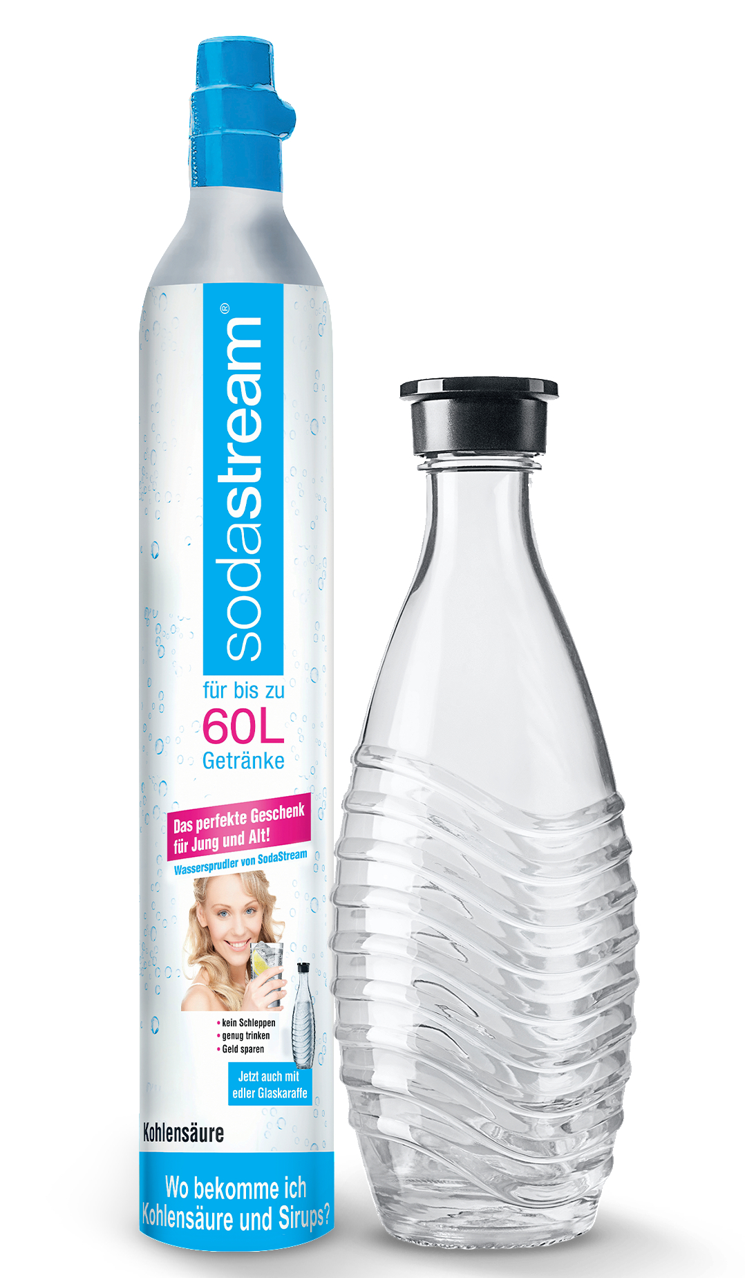 SODASTREAM Kohlensäure-Zylinder 60L + Glaskaraffe (2200065490)