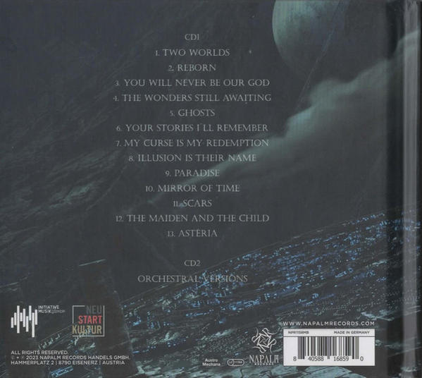 Die Rückseite einer CD-Hülle mit einer Liste der Songs und dem CD-Label.