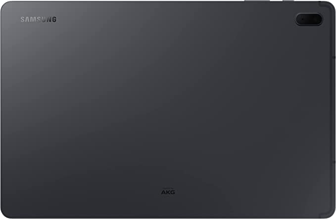 SAMSUNG ve AKG logolu siyah bir tabletin arkası.