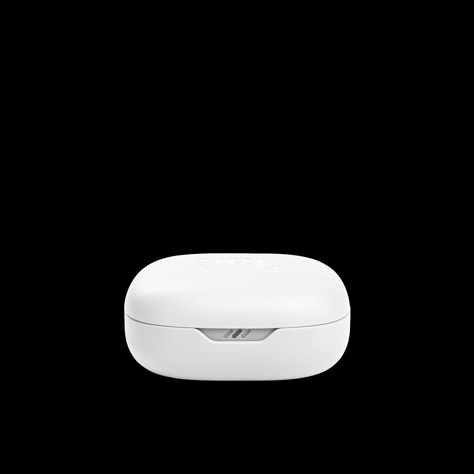 Estuche de carga de auriculares blancos.