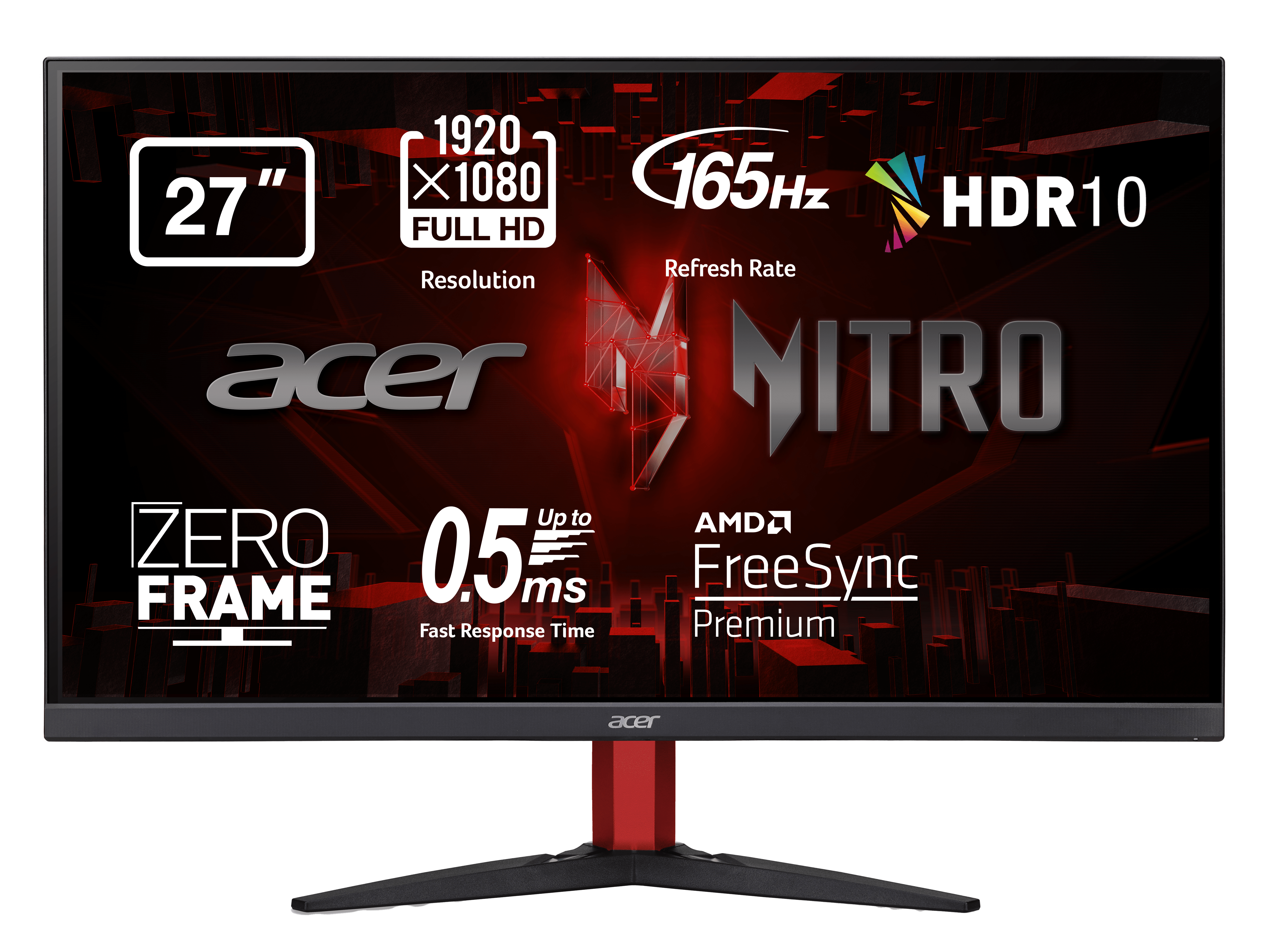 Monitor gaming - Acer KG272, 27" Full HD,165 Hz, 2 ms (G2G), HDMI, DP(1.2), Pantalla LED, AMD FreeSync™ Premium, Zero Frame, Negro