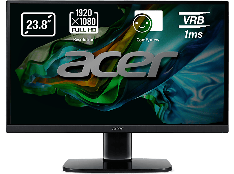 REACONDICIONADO Seminuevo Bueno Monitor - Acer KA240YBI, 24" FHD, VA LED, 1 ms VRB, 75 Hz, 250 cd/m², VGA, AMD FreeSync, Negro