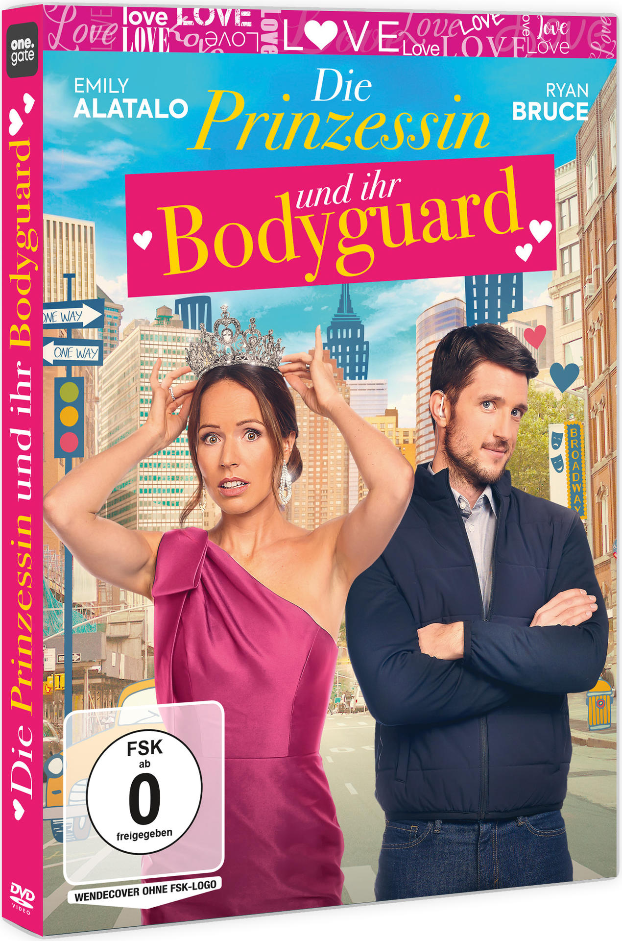 DVD-Cover mit einem Mann und einer Frau in einer Stadtkulisse. Der Titel ist 'Die Prinzessin und ihr Bodyguard'.