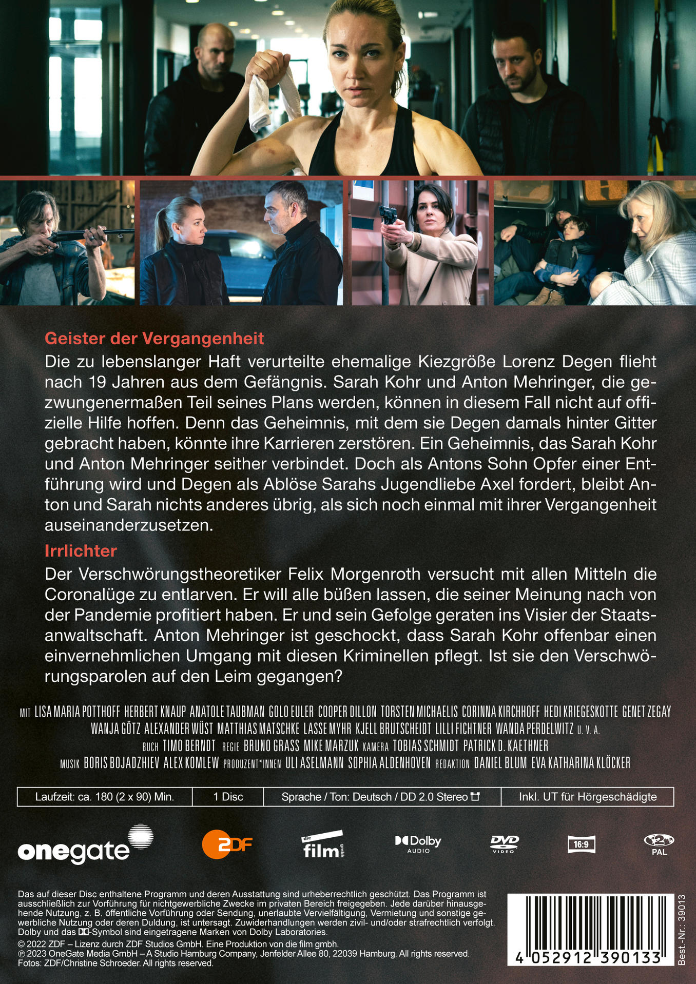 DVD-Cover mit Schauspielern. Frau hält Waffe. Text auf Deutsch. Hintergrund mit anderen Personen.