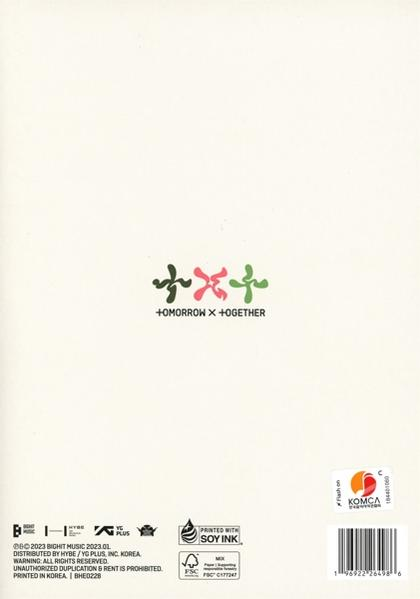 Weißes Albumcover mit dem Logo von +TOMORROW X + TOGETHER.