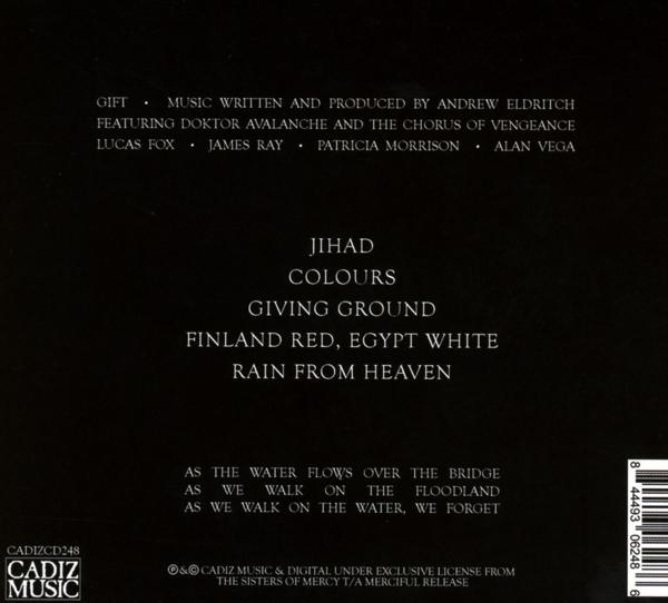 Rückseite des CD-Etuis: Text über Gift, Jihad, Farben und Rain From Heaven.