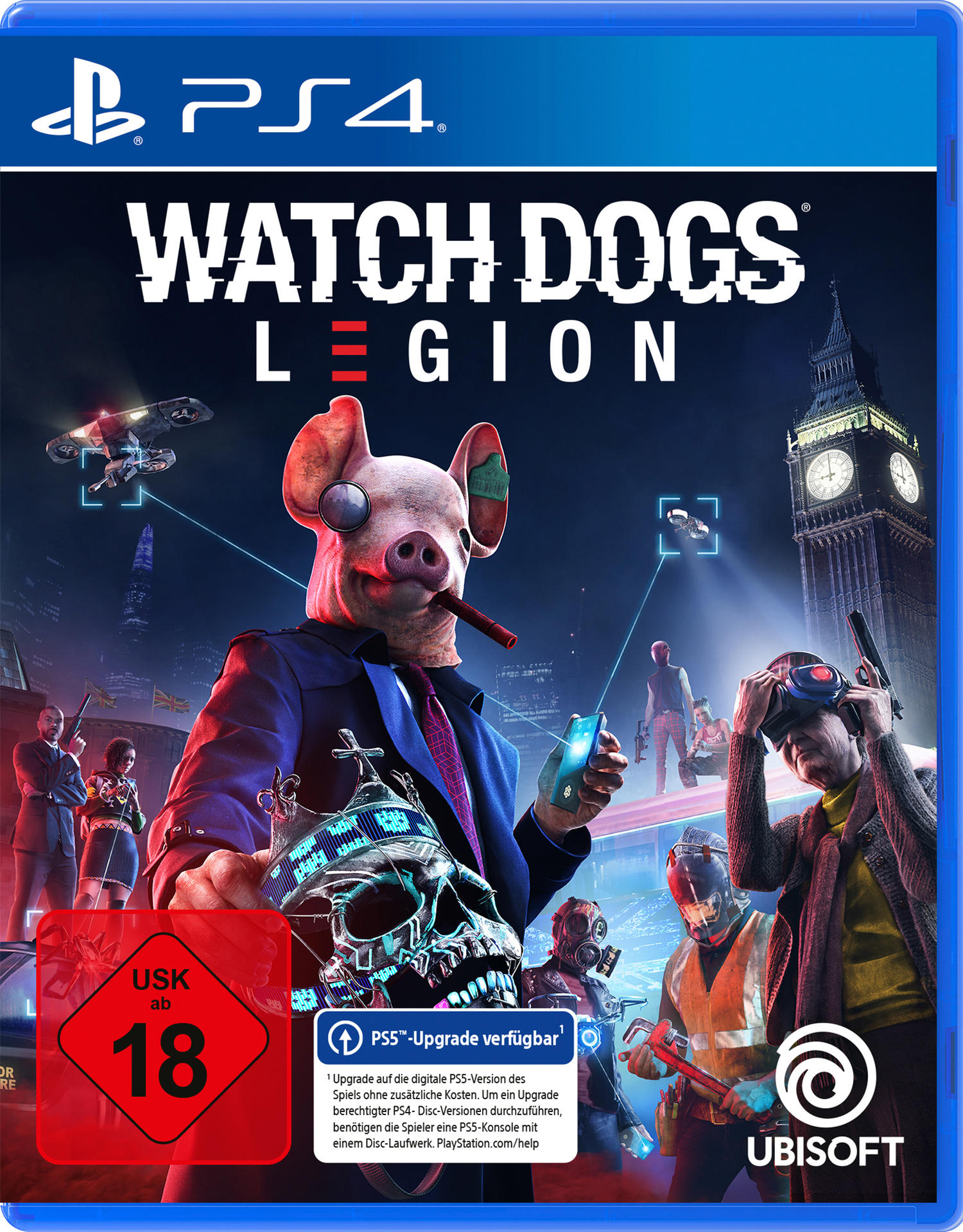 Watch Dogs Legion Spiel-Cover mit verschiedenen Charakteren.