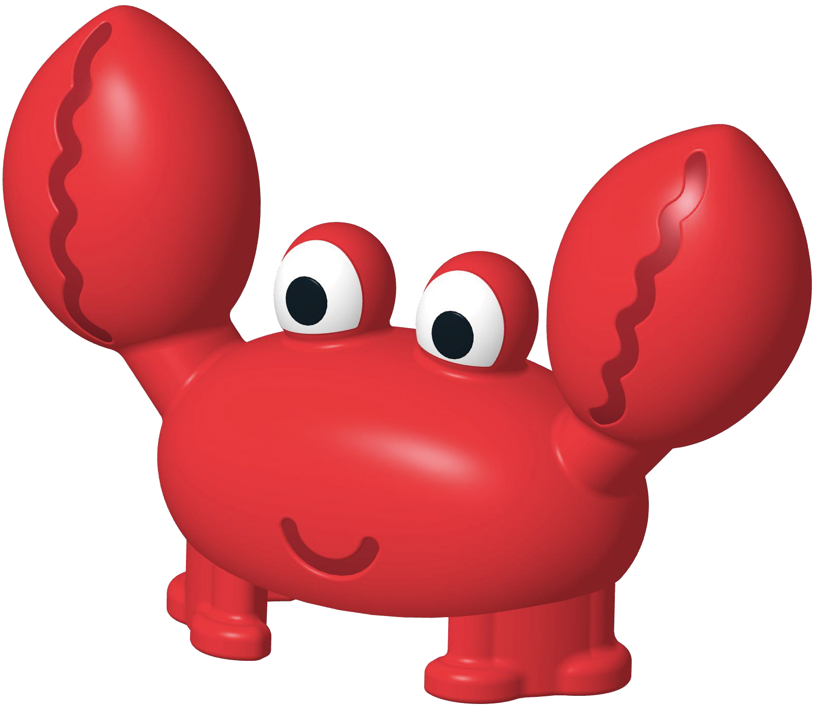 Eine rote Cartoon-Krabbe mit großen Scheren und Augen.