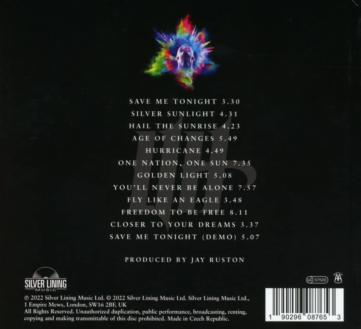Albumcover mit Titelliste, farbenfrohe abstrakte Kunst.