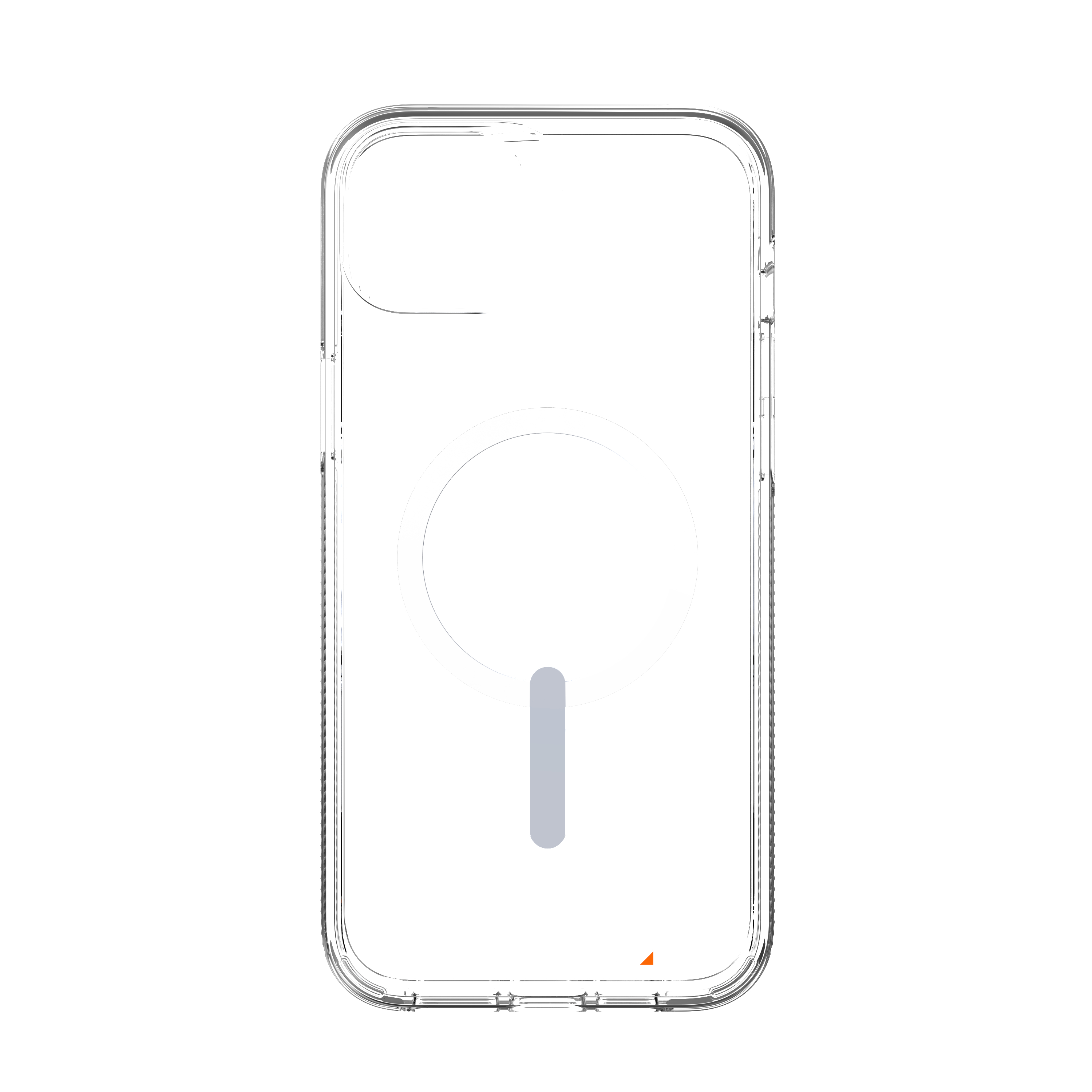 Transparente Handyhülle. Kreis in der Mitte, kleines Rechteck darunter. Minimalistisches Design.