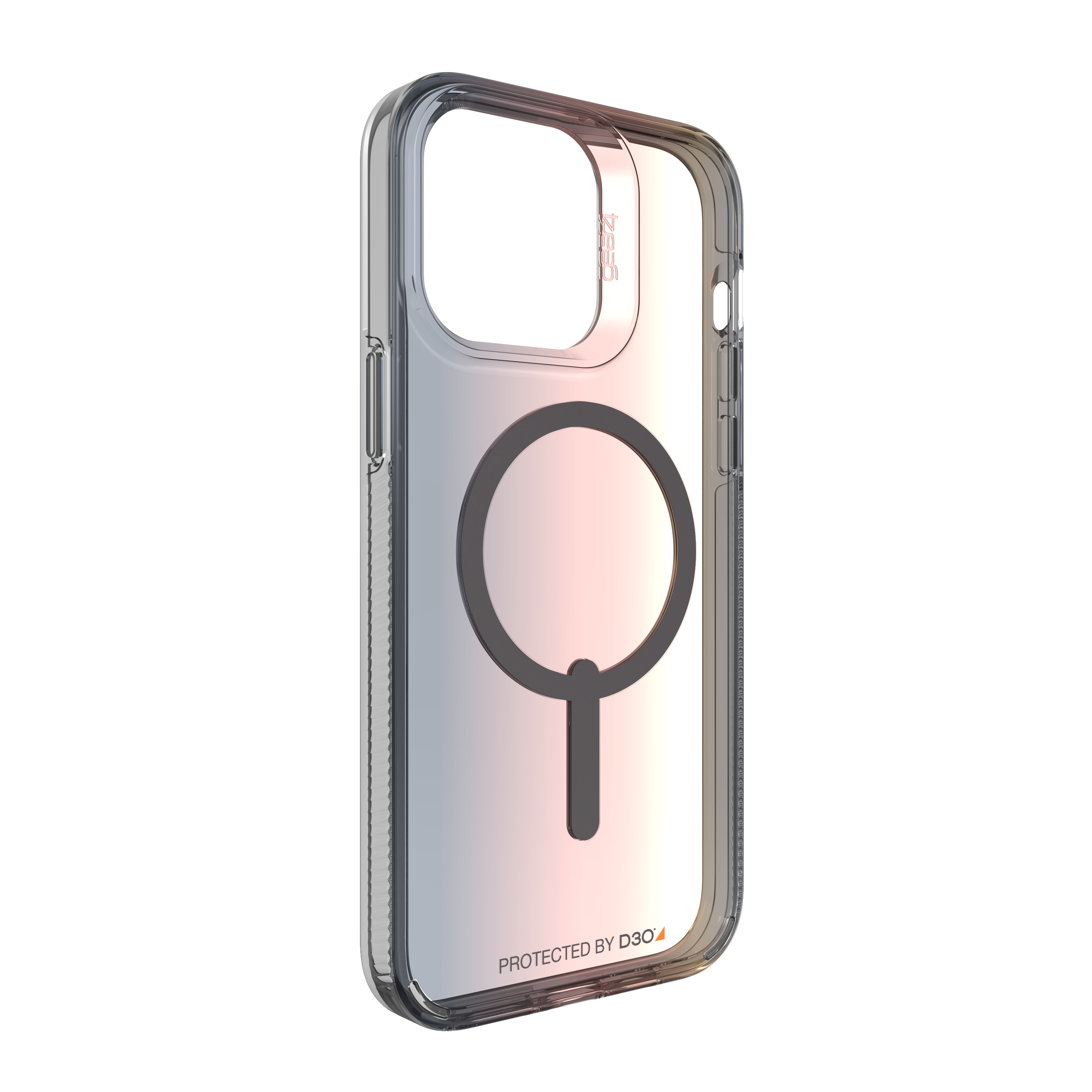 Transparente Handyhülle mit einem MagSafe-Ring. Die Hülle ist größtenteils transparent, mit dem Ring in der Mitte.