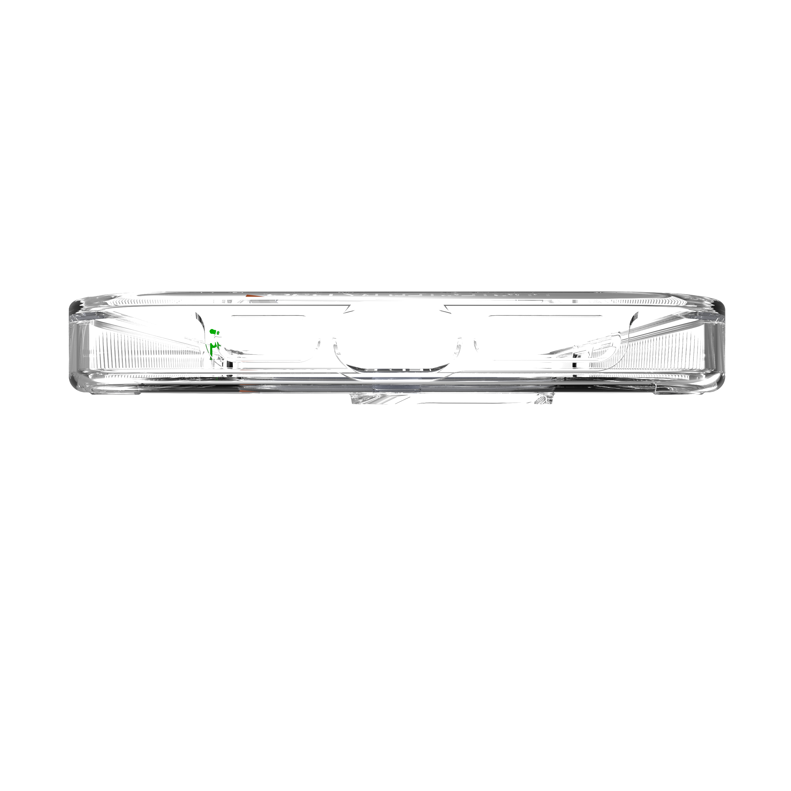 Eine transparente Handyhülle, Draufsicht, mit klarem Design.