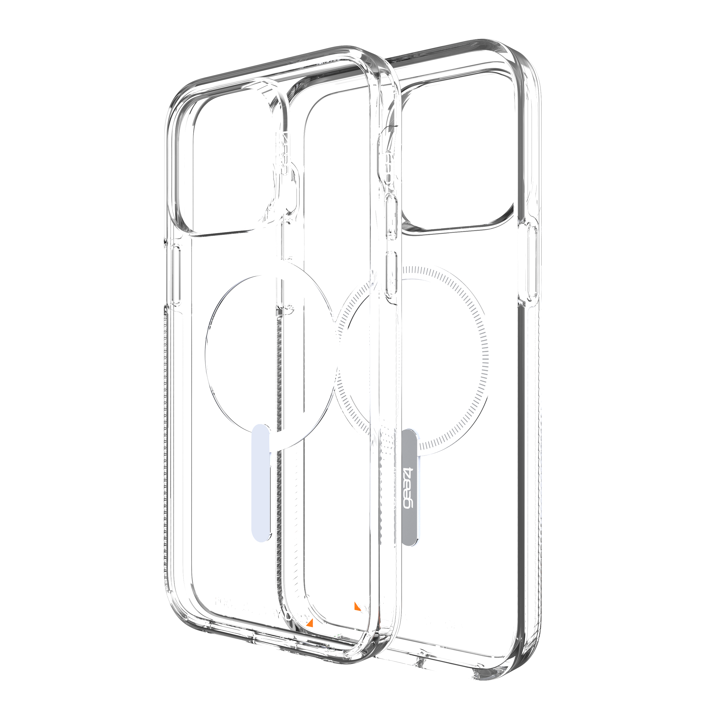 Zwei transparente Telefonhüllen mit weißem Kreis auf der Rückseite. Transparenter Hintergrund.