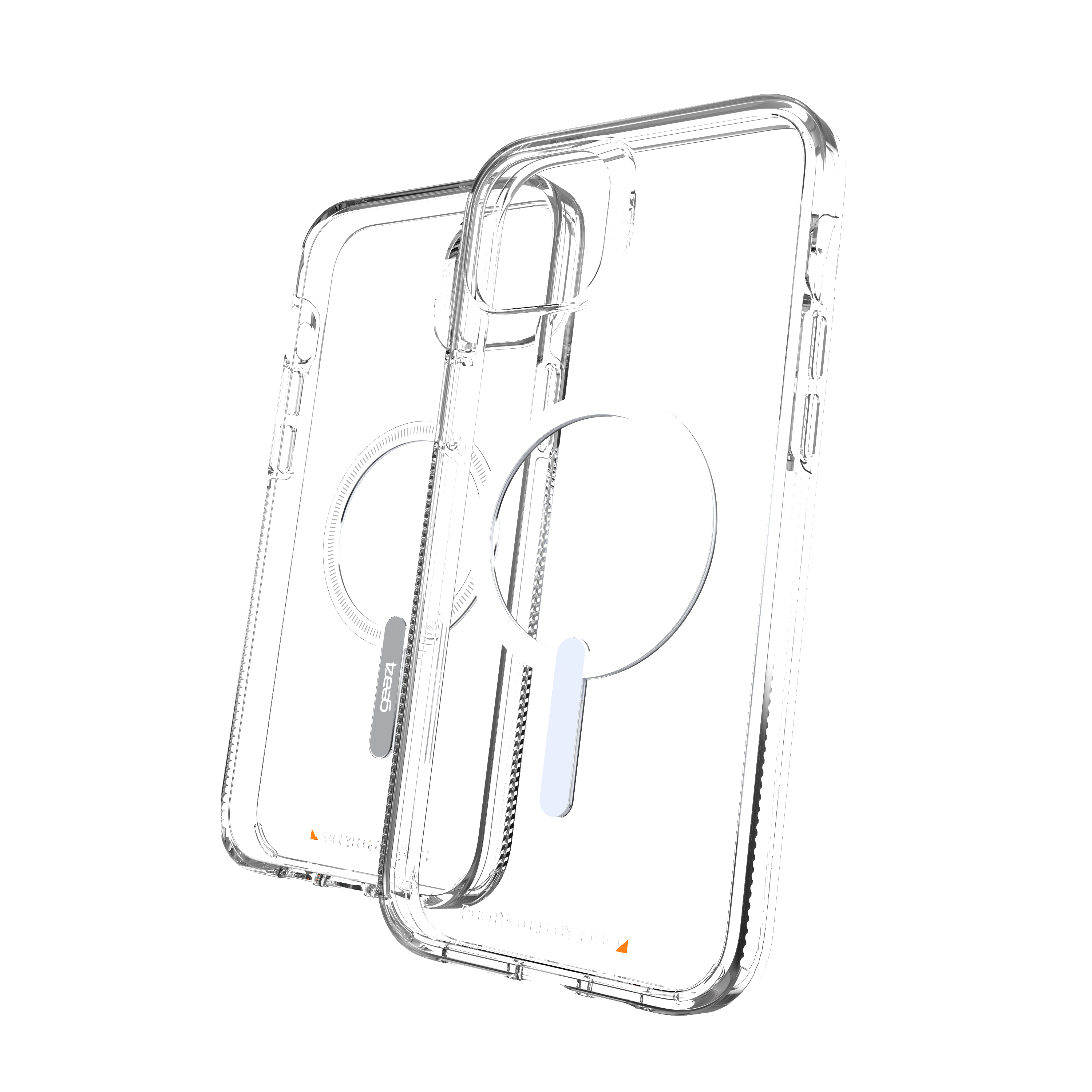 Zwei transparente Handyhüllen, mit einem Magnetkreis auf der Innenseite.