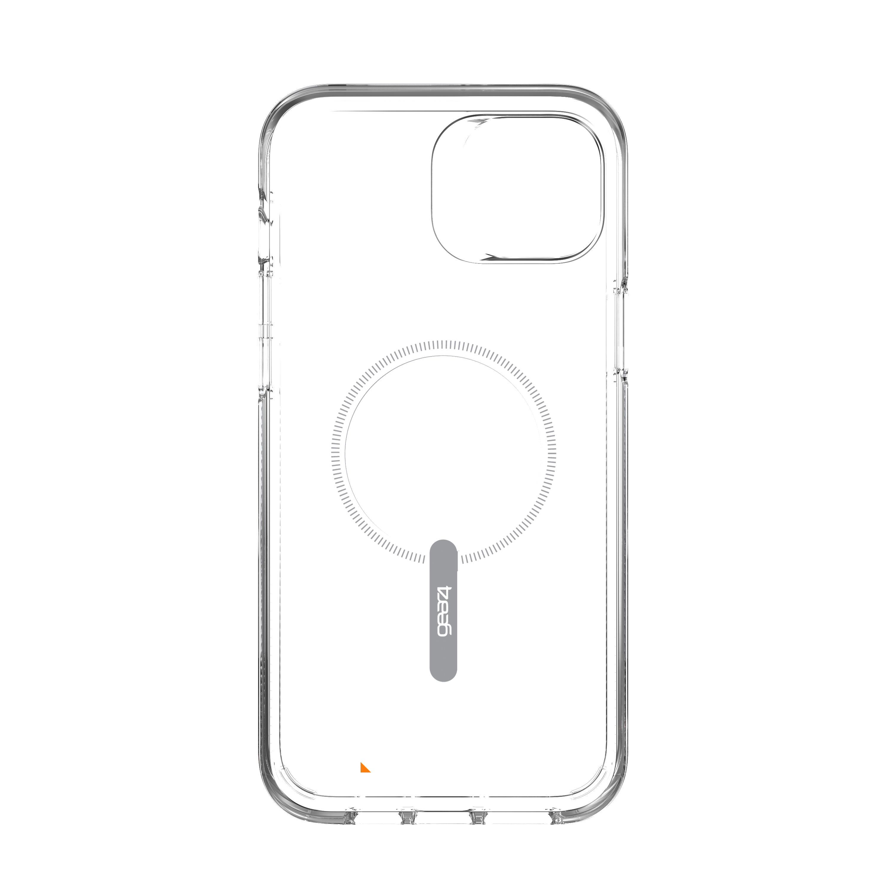 Eine transparente Handyhülle, Vorderansicht, mit klarem Design.