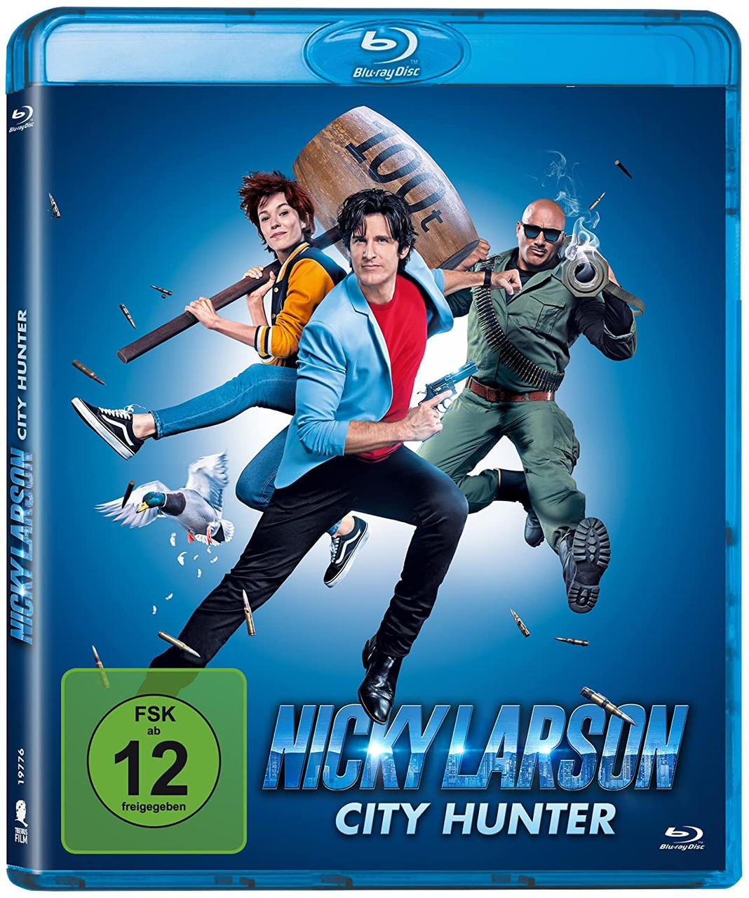 Blu-ray-Cover mit drei Personen. Einer hält einen Hammer, einer eine Waffe.
