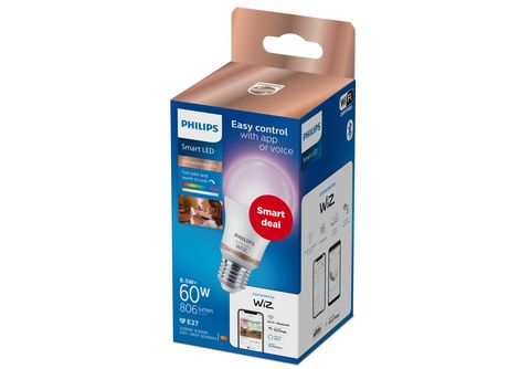 Bombilla inteligente  Philips Smart LED, 8,5 W (Eq. 60 W) A60 E27, Luz  Blanca y de Colores, Wi-Fi, Con tecnología SpaceSense
