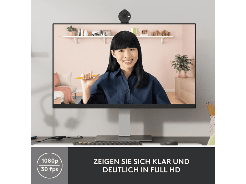 LOGITECH Brio 300 Full-HD-Webcam mit 1080p mit Beleuchtungskorrektur und Geräuschunterdrückung, USB, Grafit — Foto 2 von 5