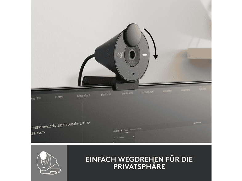 LOGITECH Brio 300 Full-HD-Webcam mit 1080p mit Beleuchtungskorrektur und Geräuschunterdrückung, USB, Grafit — Foto 5 von 5